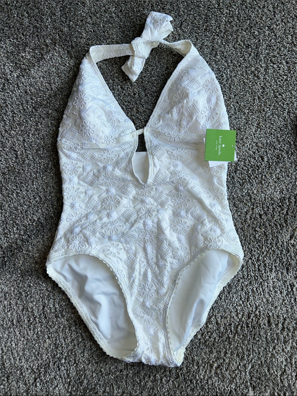 Kate Spade White Eyelet Halter One-Piece Swimsuit